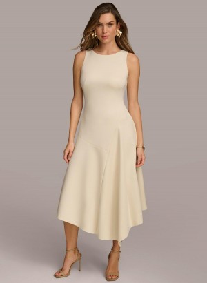 Donna Karan Asymmetrical Midi Dress White | UAE_DK28728