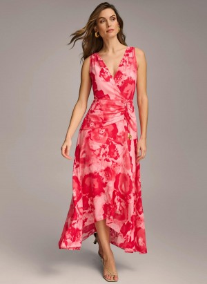 Donna Karan Floral Midi Dress Pink | UAE_DK49370