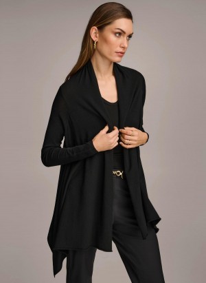 Donna Karan Long Sleeve Drape Cardigan Sweaters and Tops Black | UAE_DK69485