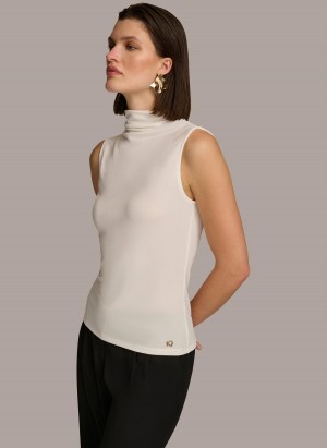 Donna Karan Mockneck Sweaters and Tops Cream | UAE_DK19493