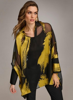 Donna Karan Print Collared Tunic Sweaters and Tops Black | UAE_DK37747