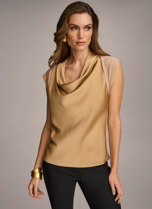 Donna Karan Sleeveless Cowl Neck Sweaters and Tops Gold | UAE_DK17870