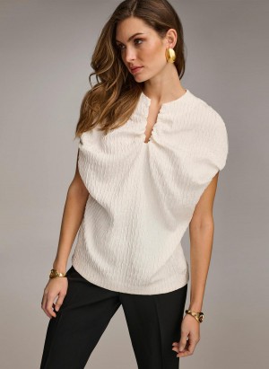 Donna Karan Textured Sweaters and Tops White | UAE_DK95601