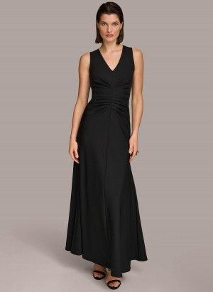 Donna Karan Vneck Twist Front Gown Dress Black | UAE_DK59097