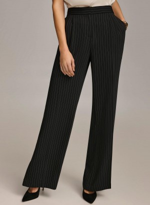 Donna Karan Wide Leg Pinstripe Pants Black | UAE_DK25145