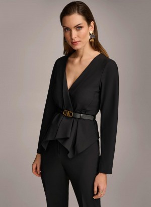 Donna Karan Wrap Jacket With Belt Sweaters and Tops Black | UAE_DK74584