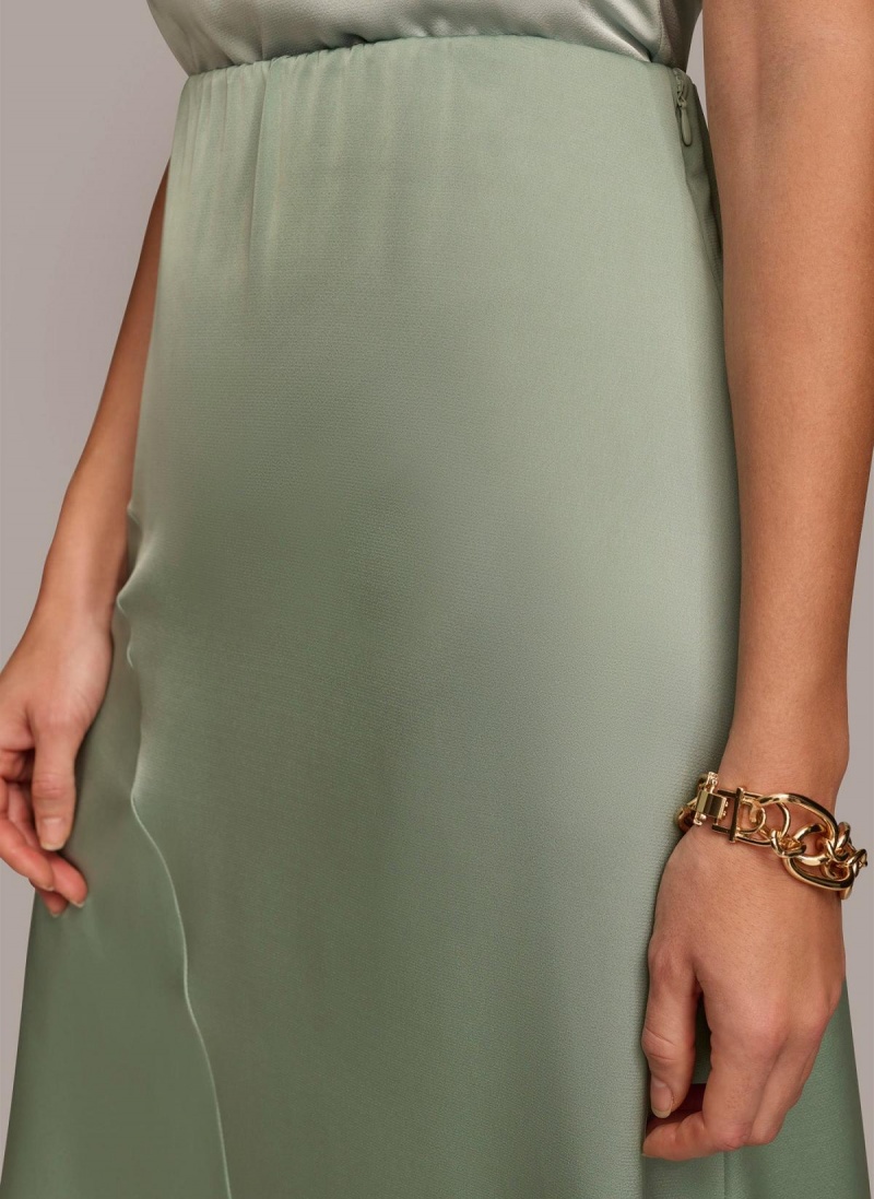 Donna Karan Asymmetrical Flare Hem Skirt Green | UAE_DK63247