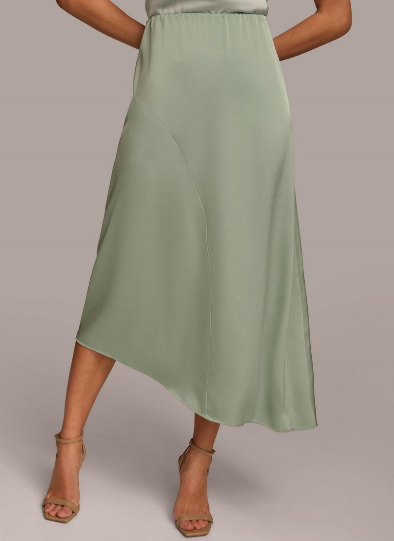 Donna Karan Asymmetrical Flare Hem Skirt Green | UAE_DK63247