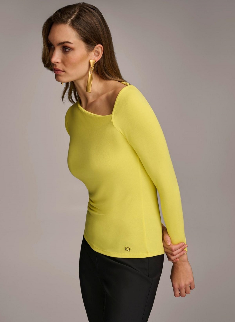 Donna Karan Asymmetrical Neckline Fitted Sweaters and Tops Yellow | UAE_DK81697