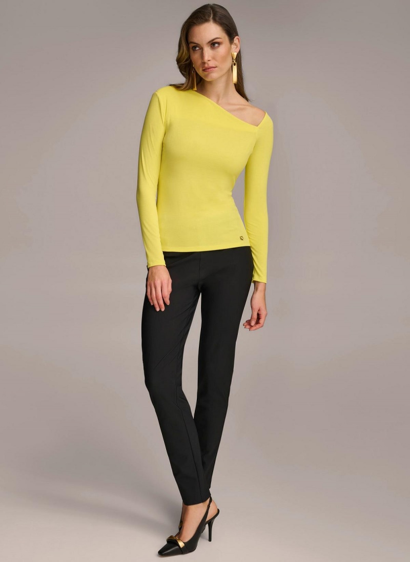 Donna Karan Asymmetrical Neckline Fitted Sweaters and Tops Yellow | UAE_DK81697