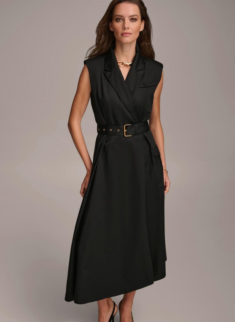 Donna Karan Belted Asymmetrical Dress Black | UAE_DK40908