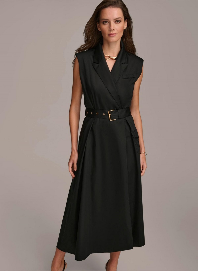 Donna Karan Belted Asymmetrical Dress Black | UAE_DK40908