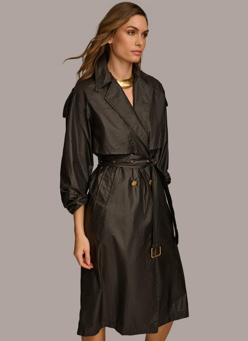 Donna Karan Belted Light Weight Trench Outerwear Black | UAE_DK95466