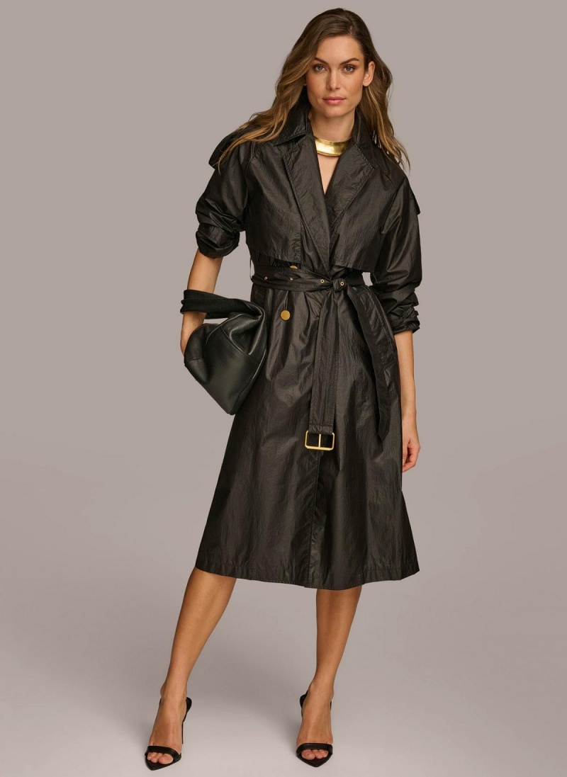 Donna Karan Belted Light Weight Trench Outerwear Black | UAE_DK95466