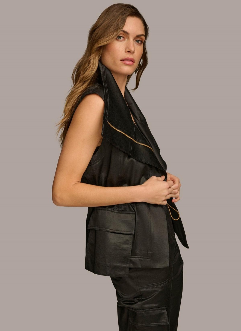 Donna Karan Belted Vest Outerwear Black | UAE_DK87468