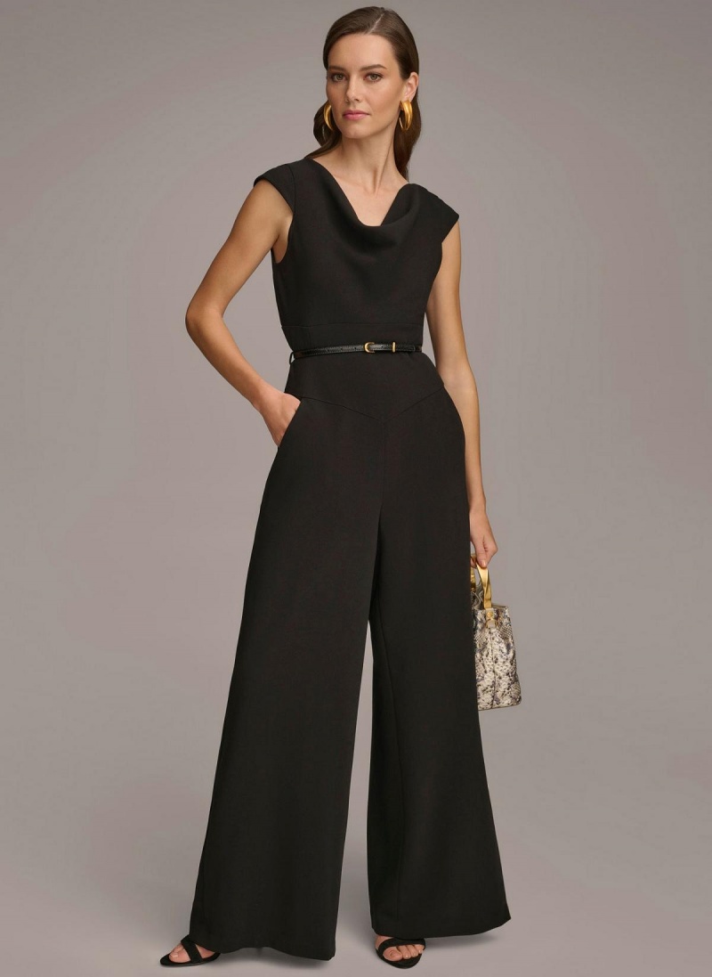 Donna Karan Belted With Pockets Jumpsuit Black | UAE_DK29103