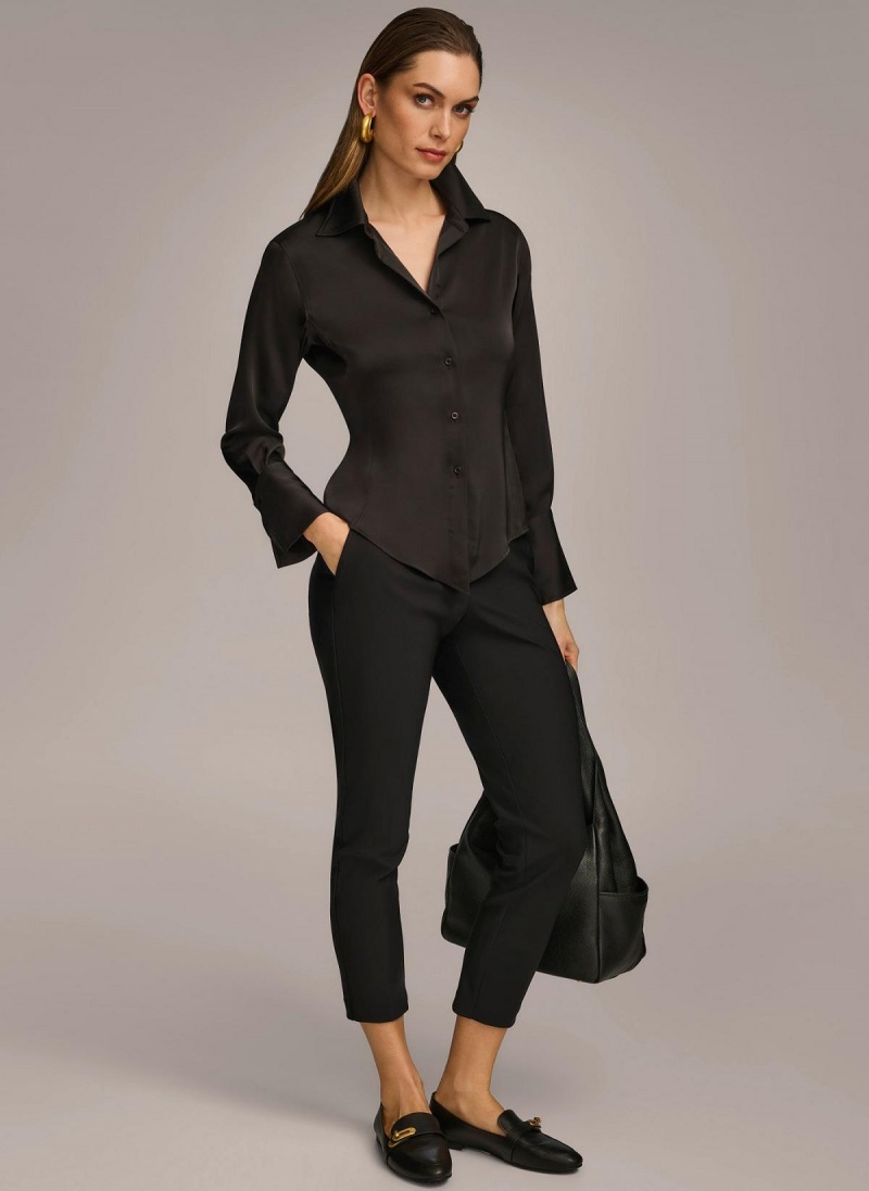 Donna Karan Collared Button Down Blouse Sweaters and Tops Black | UAE_DK60778