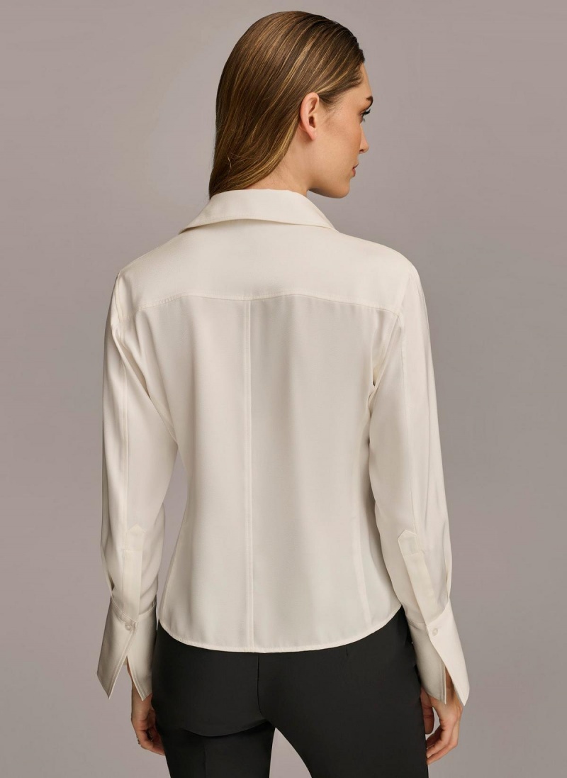 Donna Karan Collared Button Down Blouse Sweaters and Tops Cream | UAE_DK70687