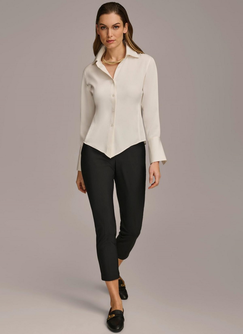 Donna Karan Collared Button Down Blouse Sweaters and Tops Cream | UAE_DK70687