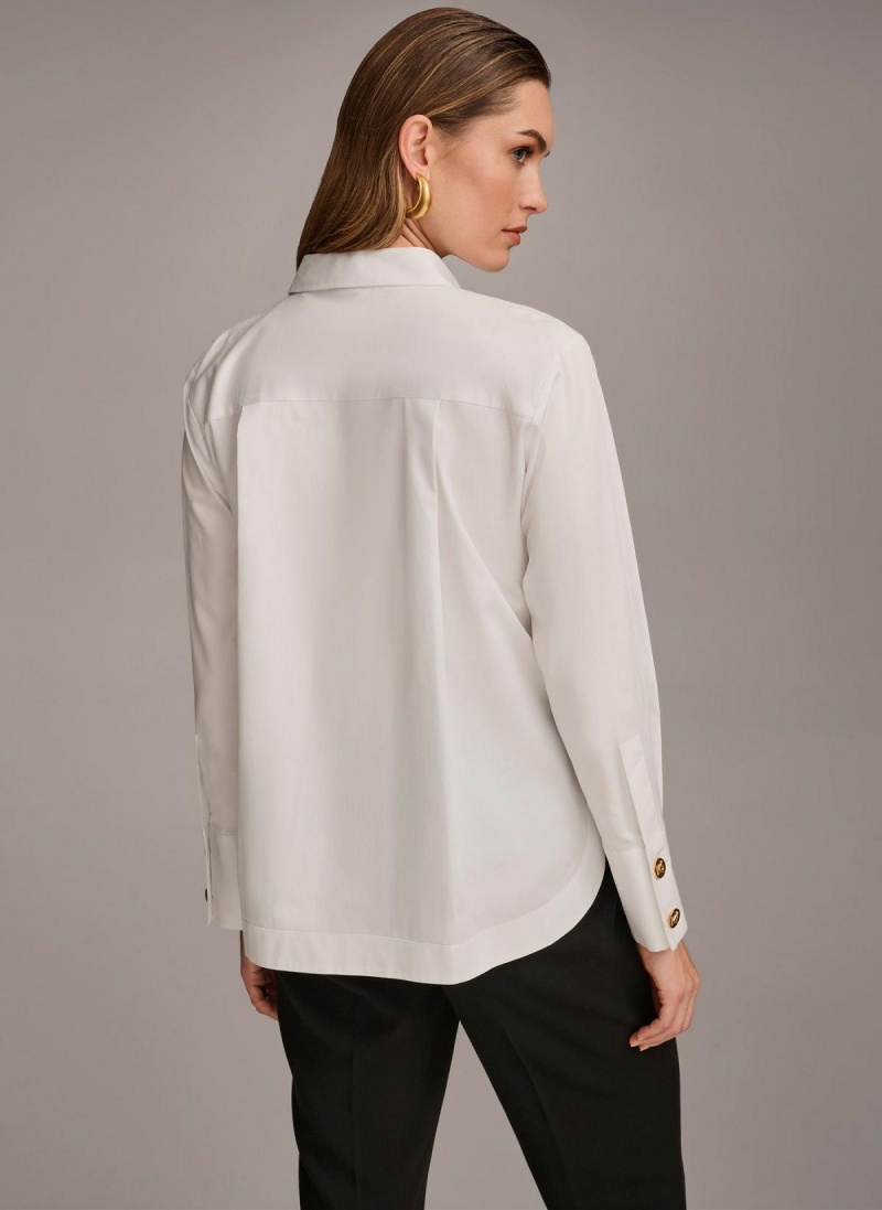 Donna Karan Cotton Collared Button Down Sweaters and Tops White | UAE_DK68761