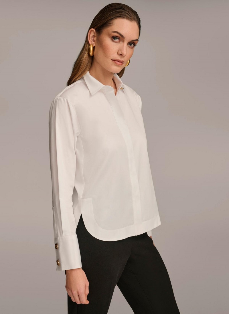 Donna Karan Cotton Collared Button Down Sweaters and Tops White | UAE_DK68761