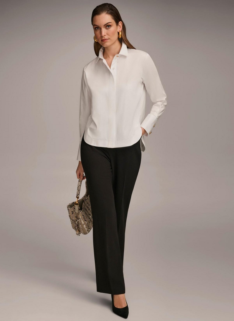 Donna Karan Cotton Collared Button Down Sweaters and Tops White | UAE_DK68761