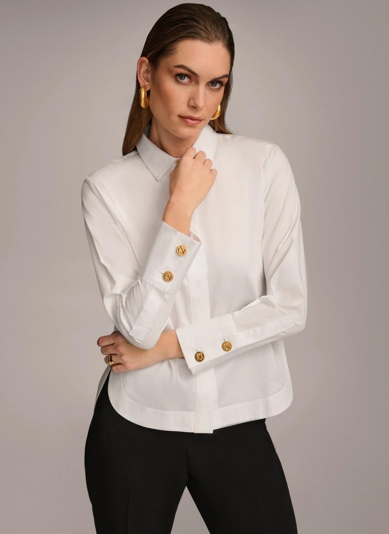 Donna Karan Cotton Collared Button Down Sweaters and Tops White | UAE_DK68761