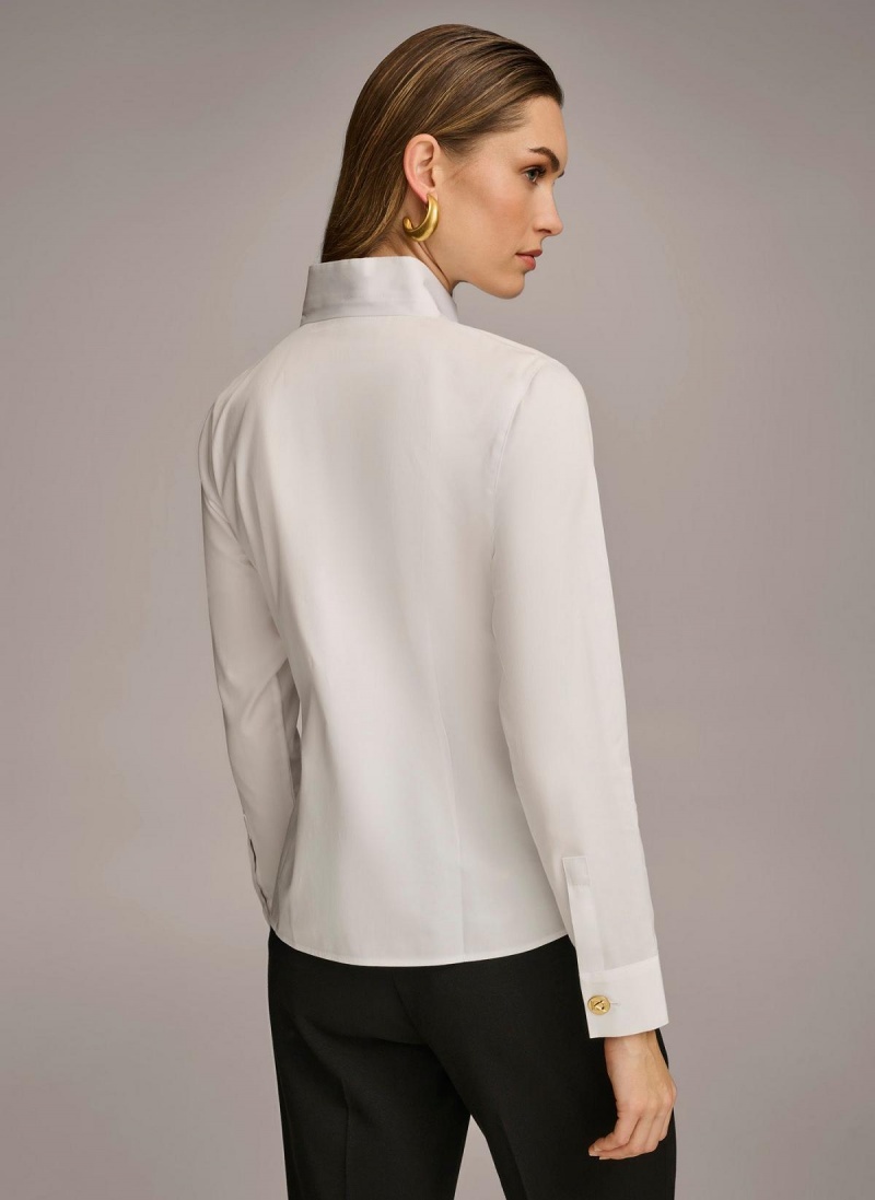 Donna Karan Cotton Notch Collar Button Down Sweaters and Tops White | UAE_DK81293