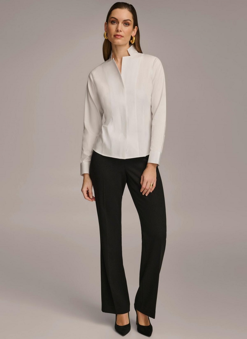 Donna Karan Cotton Notch Collar Button Down Sweaters and Tops White | UAE_DK81293