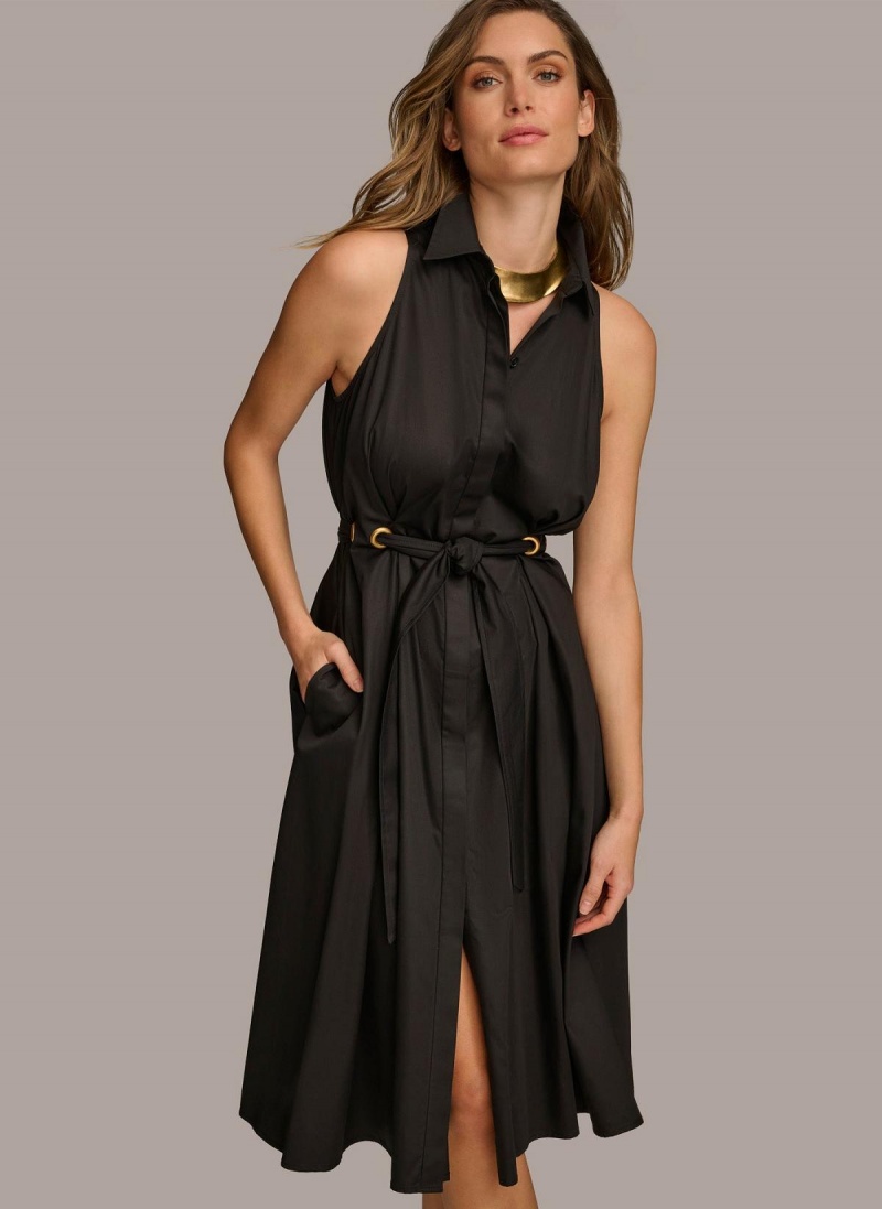 Donna Karan Cotton Shirt Dress Black | UAE_DK30768