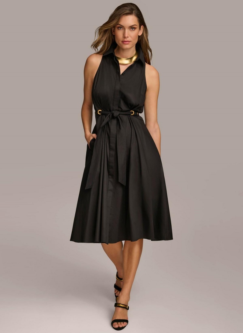 Donna Karan Cotton Shirt Dress Black | UAE_DK30768