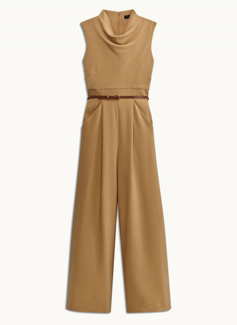 Donna Karan Cowl Neck Belted With Pockets Jumpsuit Gold | UAE_DK17654