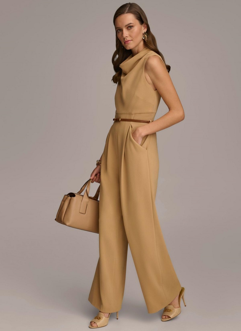 Donna Karan Cowl Neck Belted With Pockets Jumpsuit Gold | UAE_DK17654