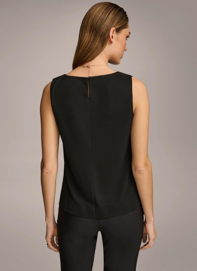 Donna Karan Crew Neck Layering Knit Sweaters and Tops Black | UAE_DK93689