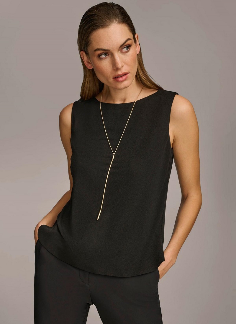 Donna Karan Crew Neck Layering Knit Sweaters and Tops Black | UAE_DK93689