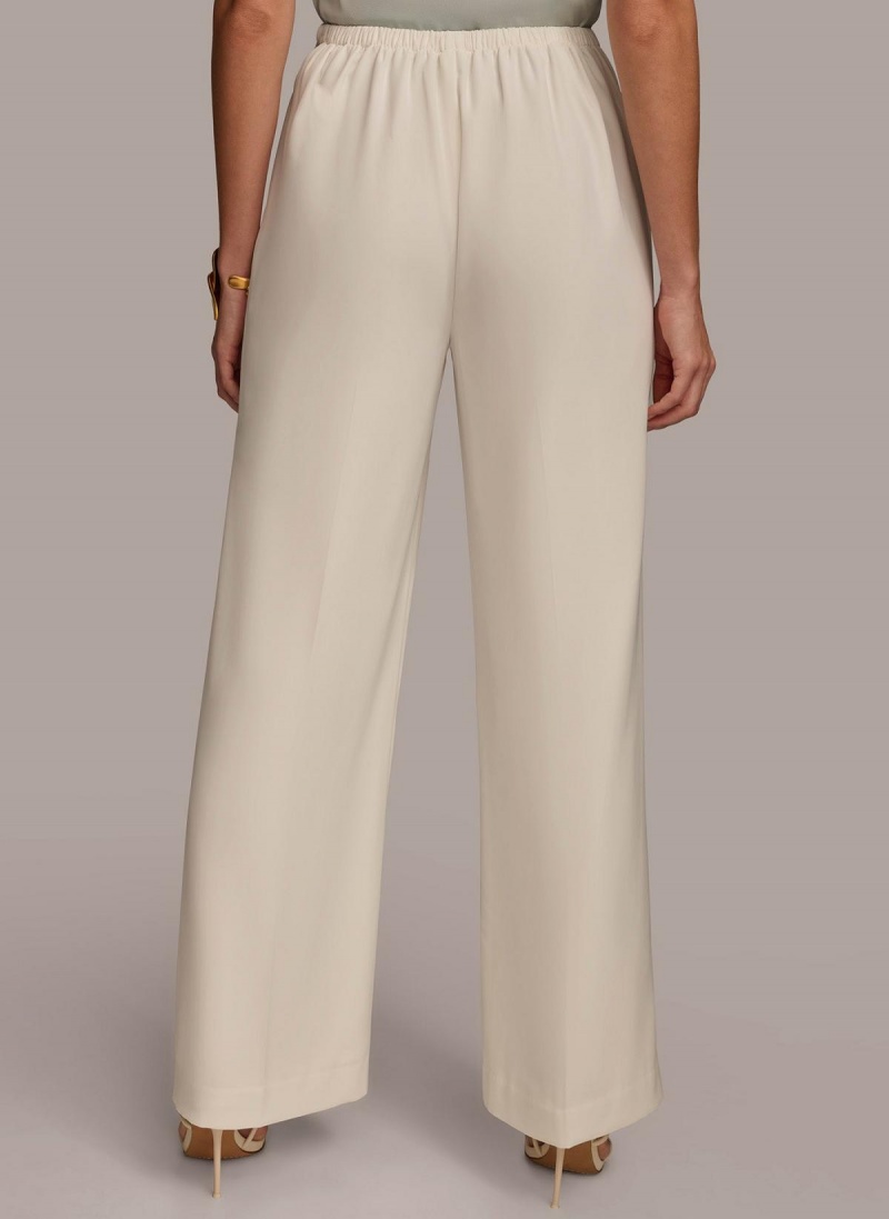 Donna Karan Flat Front Wide Leg Pants Cream | UAE_DK23135