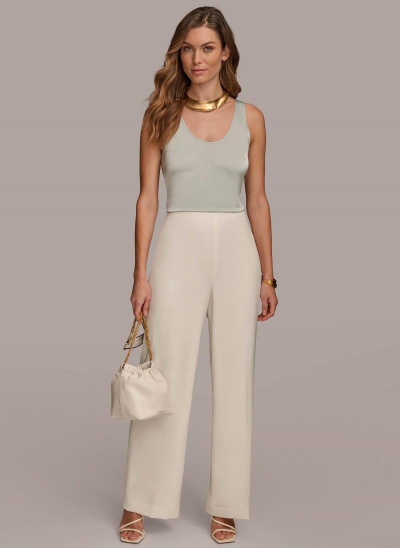 Donna Karan Flat Front Wide Leg Pants Cream | UAE_DK23135