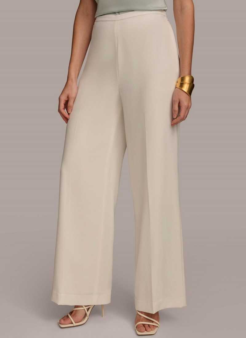 Donna Karan Flat Front Wide Leg Pants Cream | UAE_DK23135