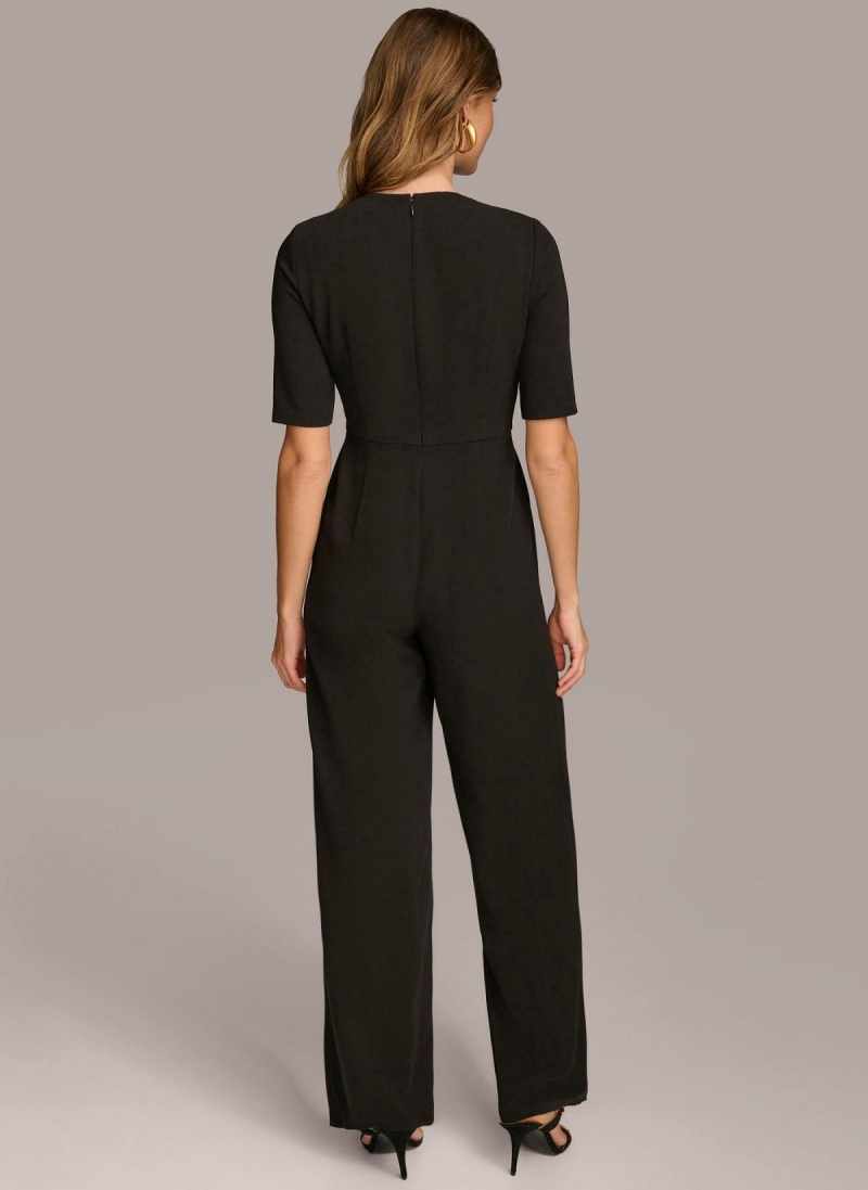 Donna Karan Half Sleeve Twist Neck Jumpsuit Black | UAE_DK13821