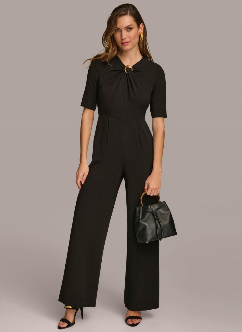 Donna Karan Half Sleeve Twist Neck Jumpsuit Black | UAE_DK13821