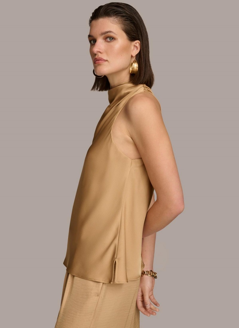 Donna Karan High Drape Neck Sweaters and Tops Gold | UAE_DK88613