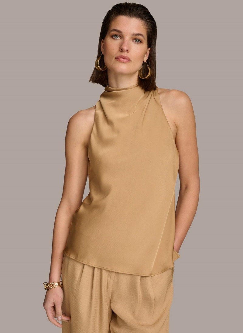 Donna Karan High Drape Neck Sweaters and Tops Gold | UAE_DK88613