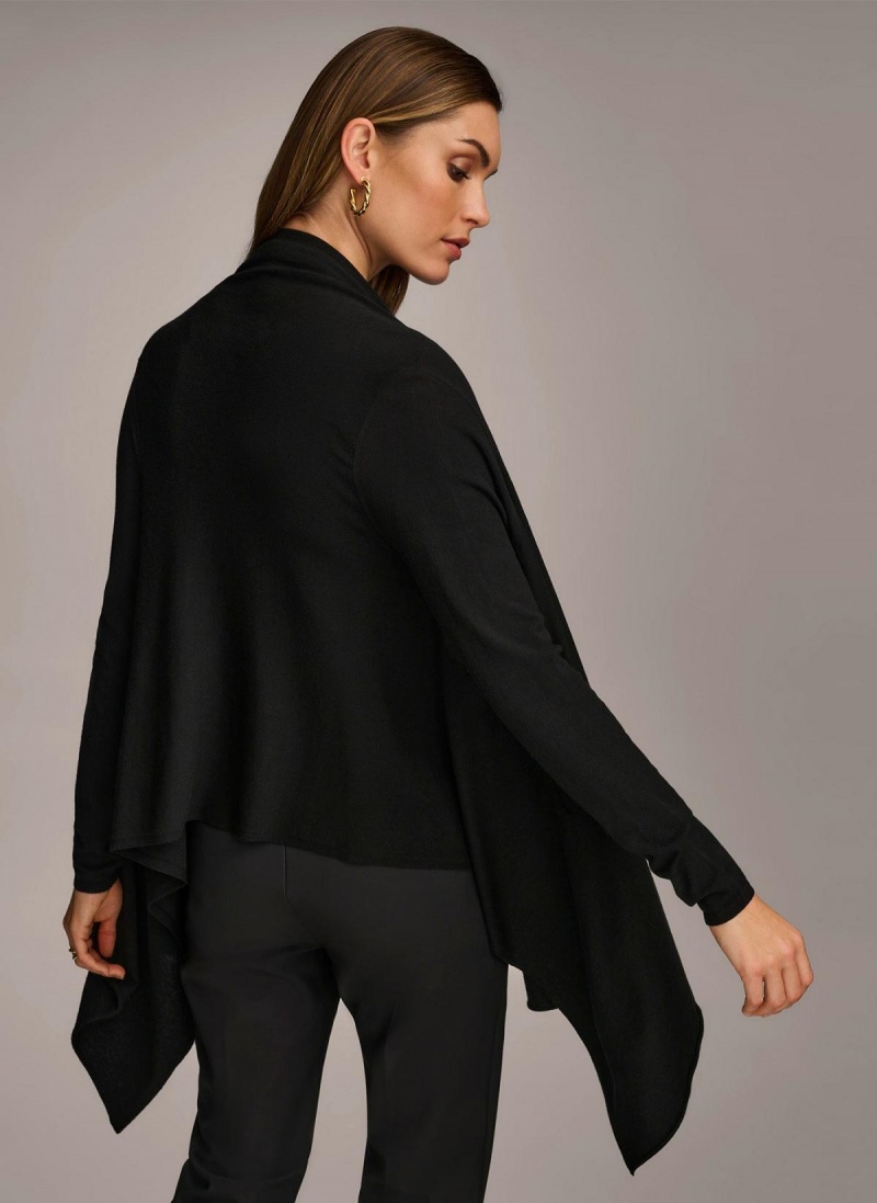 Donna Karan Long Sleeve Drape Cardigan Sweaters and Tops Black | UAE_DK69485