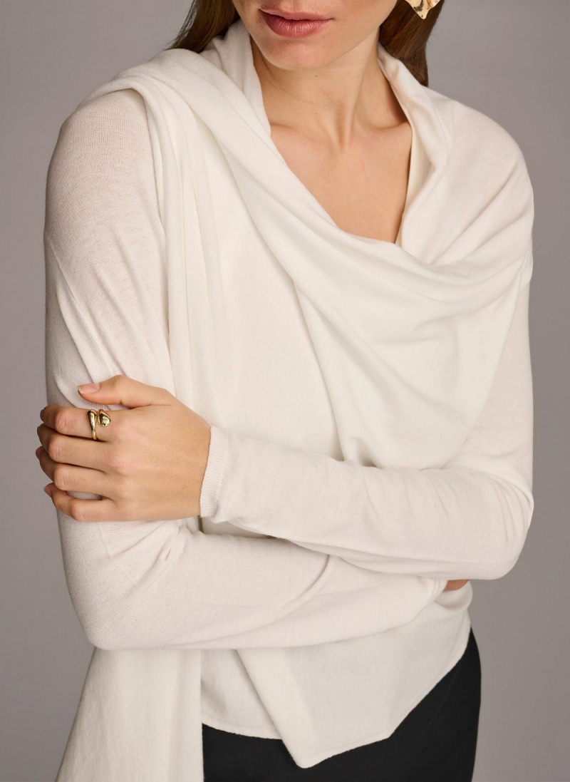 Donna Karan Long Sleeve Drape Cardigan Sweaters and Tops Cream | UAE_DK48663