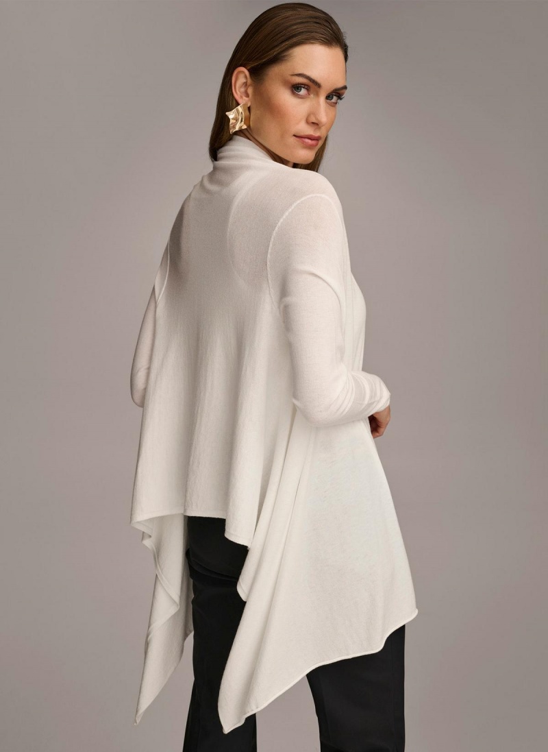 Donna Karan Long Sleeve Drape Cardigan Sweaters and Tops Cream | UAE_DK48663