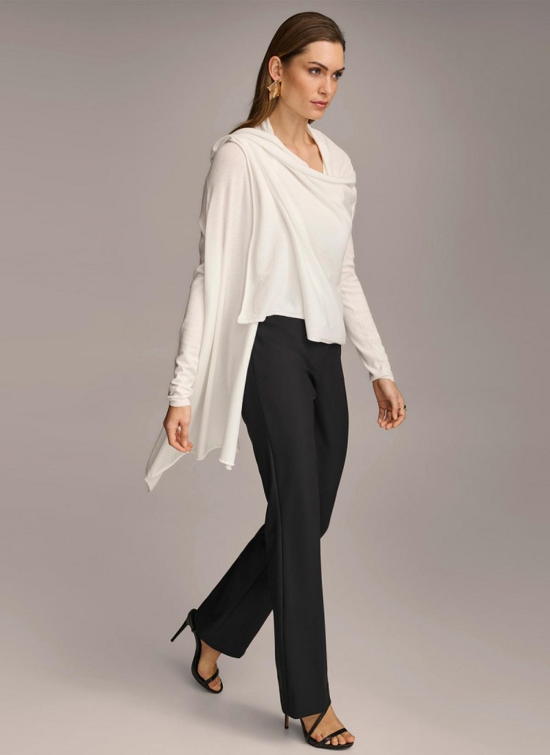 Donna Karan Long Sleeve Drape Cardigan Sweaters and Tops Cream | UAE_DK48663