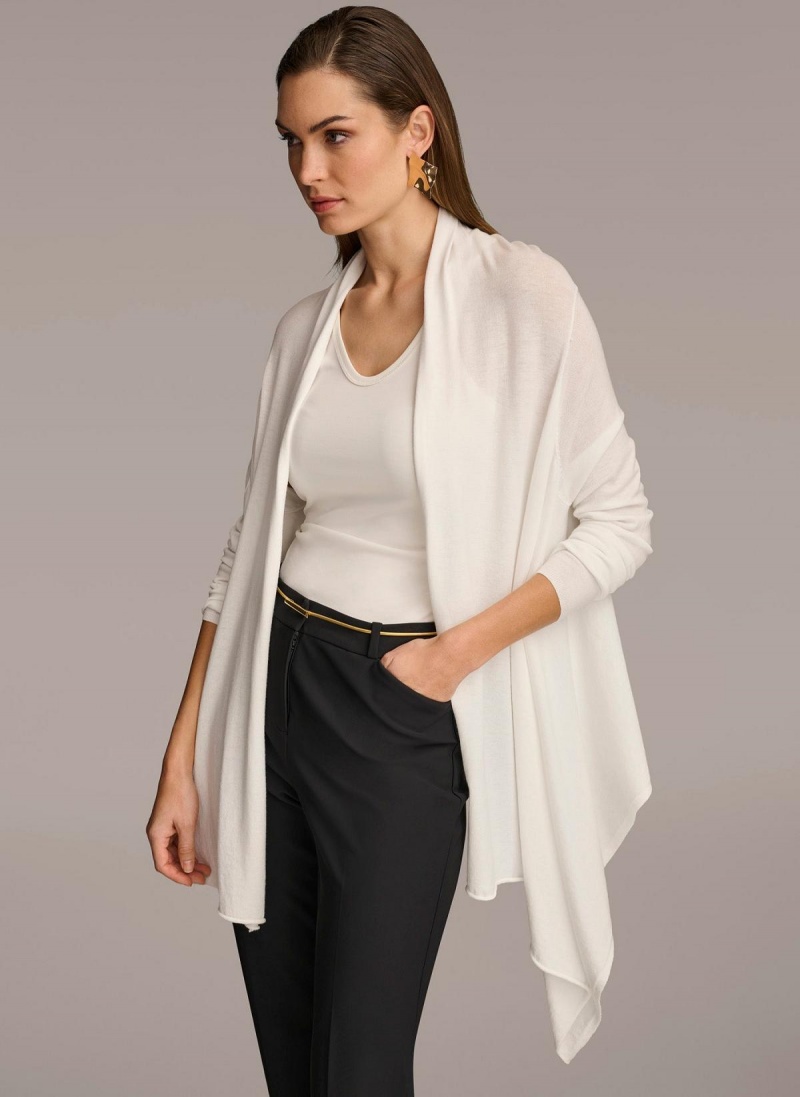 Donna Karan Long Sleeve Drape Cardigan Sweaters and Tops Cream | UAE_DK48663