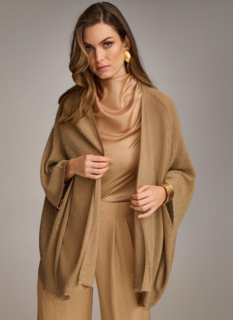 Donna Karan Lurex Cardigan Sweaters and Tops Gold | UAE_DK70234