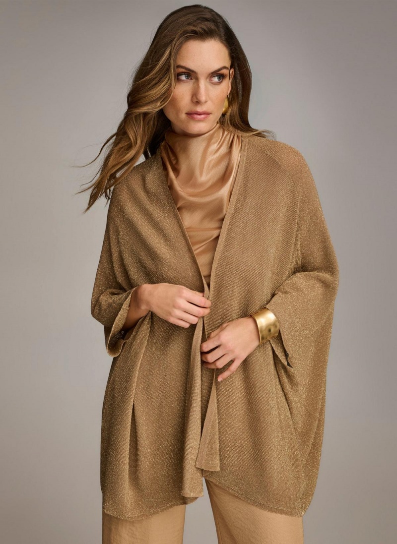 Donna Karan Lurex Cardigan Sweaters and Tops Gold | UAE_DK70234