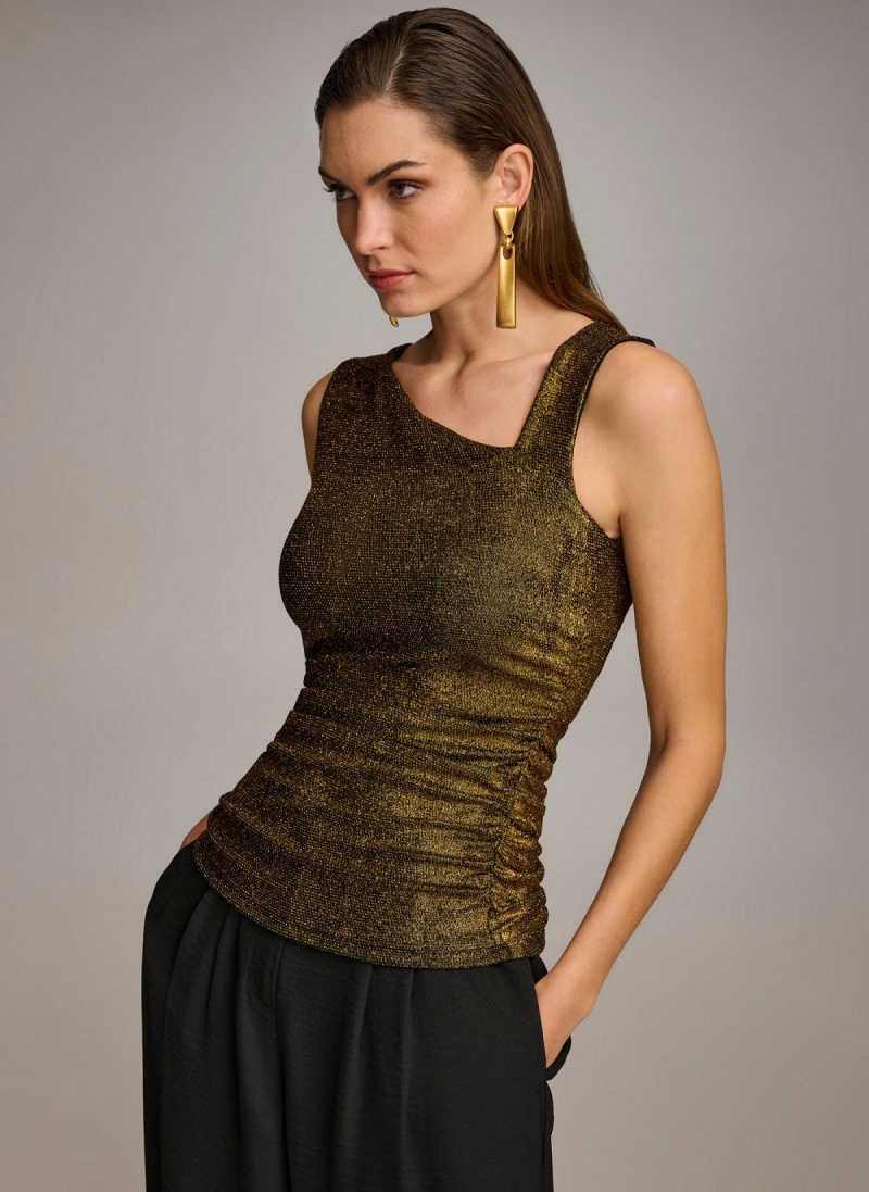 Donna Karan Metallic Tank Sweaters and Tops Black | UAE_DK96230